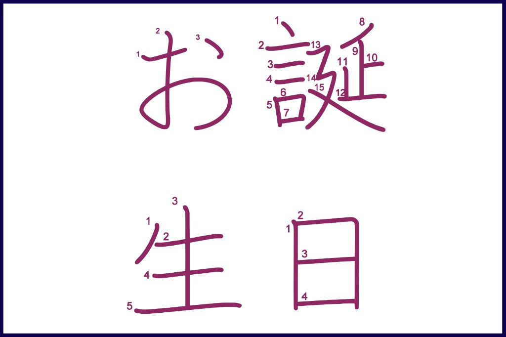 お誕生日 (おたんじょうび, otanjoubi) - How to Use and Write the word in Japanese (Hiragana & Kanji Stroke Order)