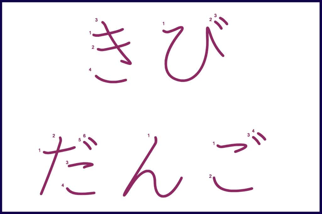 きびだんご (kibidango) - How to Use and Write the word in Japanese (Hiragana & Kanji Stroke Order)