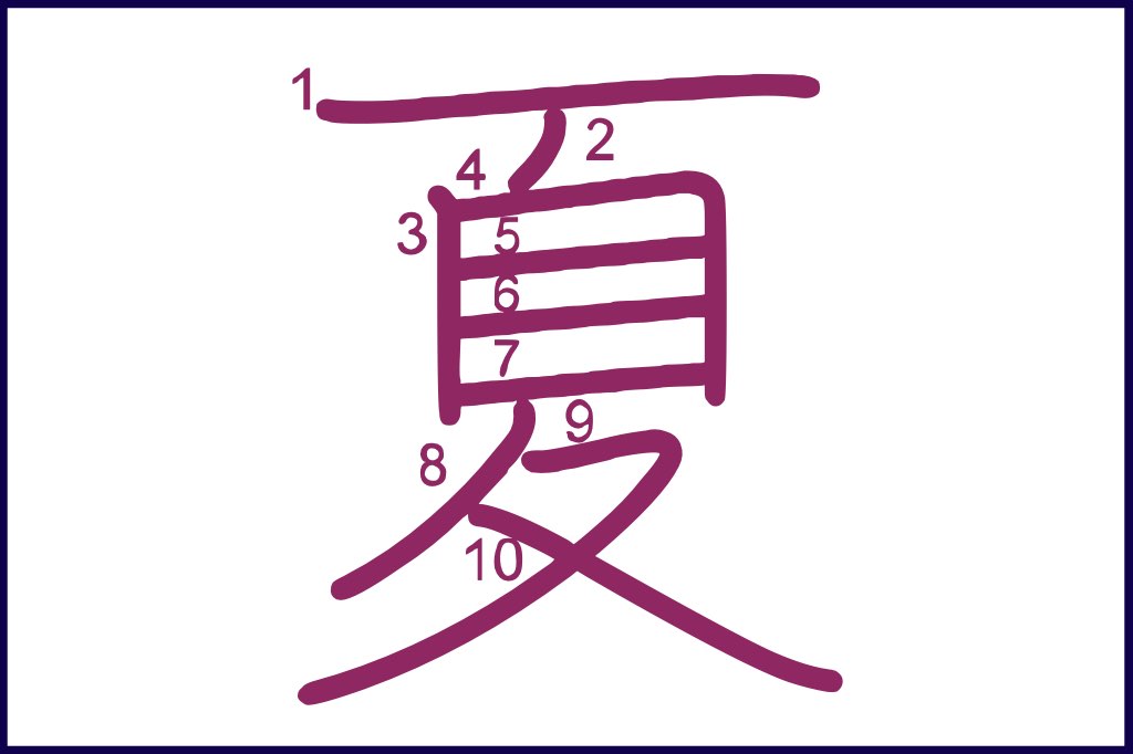 夏 (なつ, natsu) - How to Use and Write the word in Japanese (Hiragana & Kanji Stroke Order)