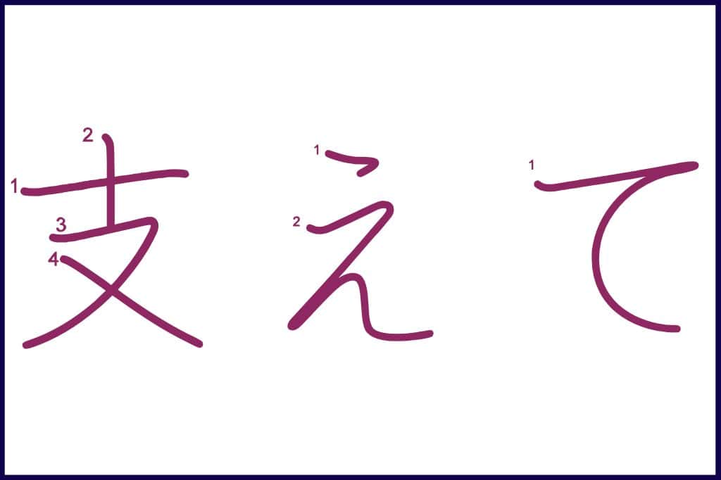 支えて (ささえて, sasaete) - How to Use and Write the word in Japanese (Hiragana & Kanji Stroke Order)