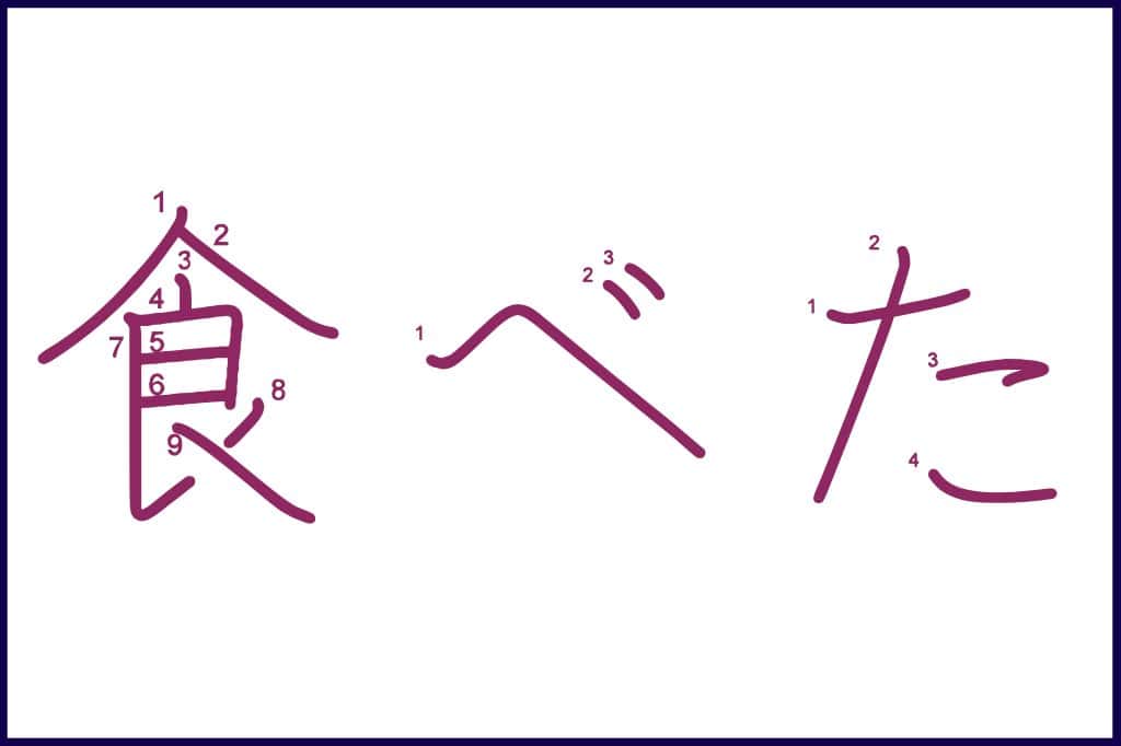 食べた (たべた, tabeta) - How to Use and Write the word in Japanese (Hiragana & Kanji Stroke Order)