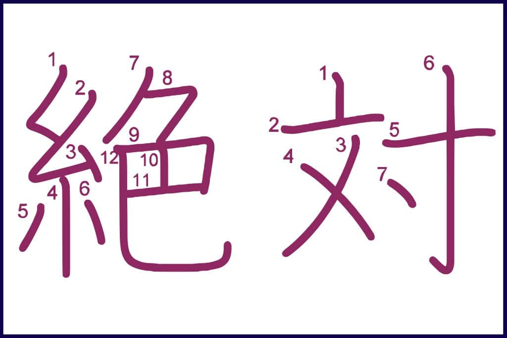 絶対 (ぜったい, zettai) - How to Use and Write the word in Japanese (Hiragana & Kanji Stroke Order)
