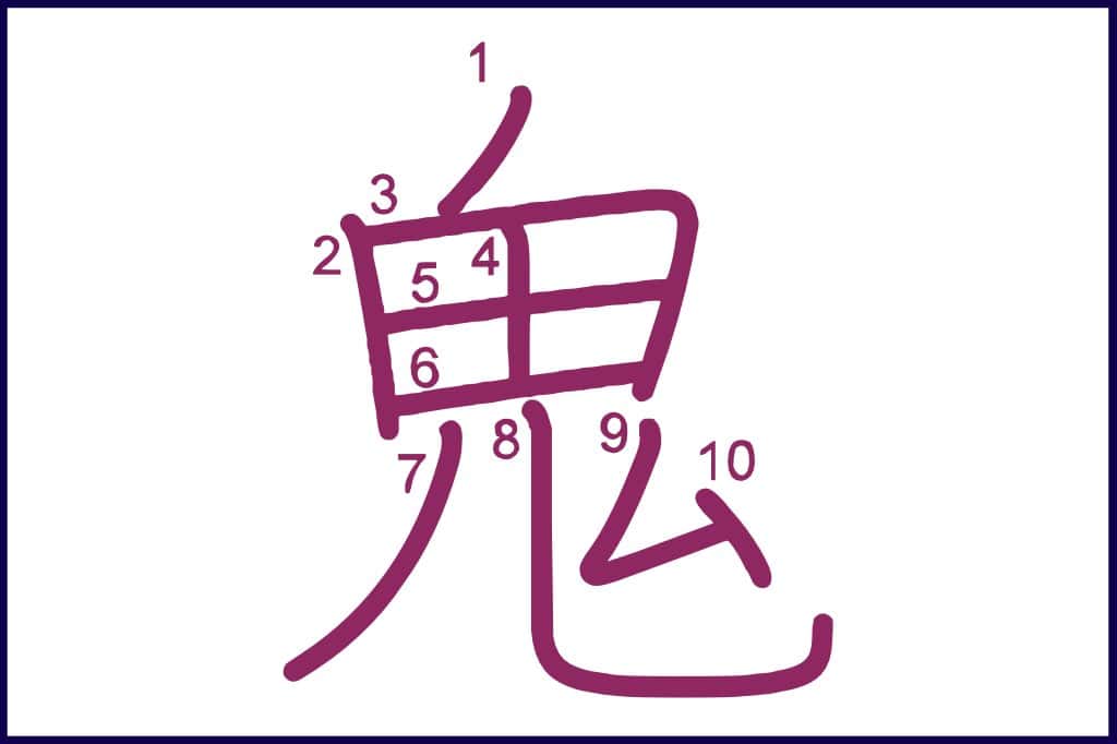 鬼 (おに, oni) - How to Use and Write the word in Japanese (Hiragana & Kanji Stroke Order)
